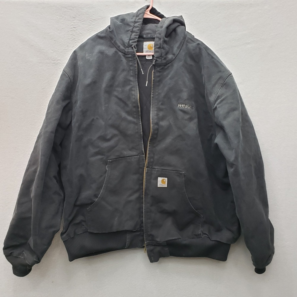 Carhartt Insulated Duck Jacket Dark Gray Chore Workwear Fruit O Lay Logo 2XLT